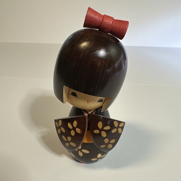 Unbranded Other - Vintage Japanese Sosaku Kokeshi Wood‎ Doll Signed Artist Hand Painted Red Bow